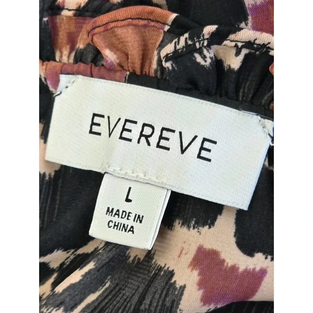 Evereve Blouse Large L Abstract Floral Print Ruffle High Neck Short Sleeve Top - Picture 6 of 10